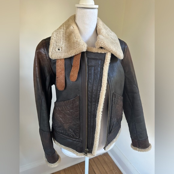 Ralph Lauren Brown Shearling Leather Aviator Bomber Jacket size Small - Picture 17 of 17